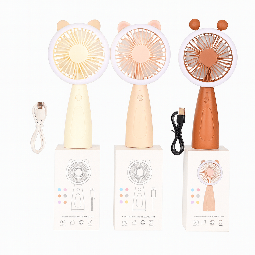 Mini Ventilador Portátil Recargable con Luz LED Diseño Oso