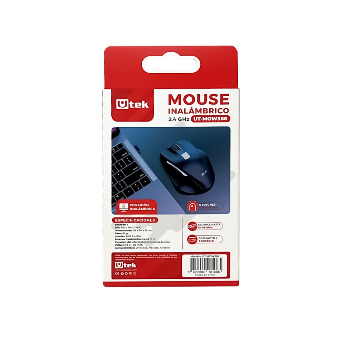 Mouse inalámbrico silencioso 6 botones 2.4GHz UT - MOW366