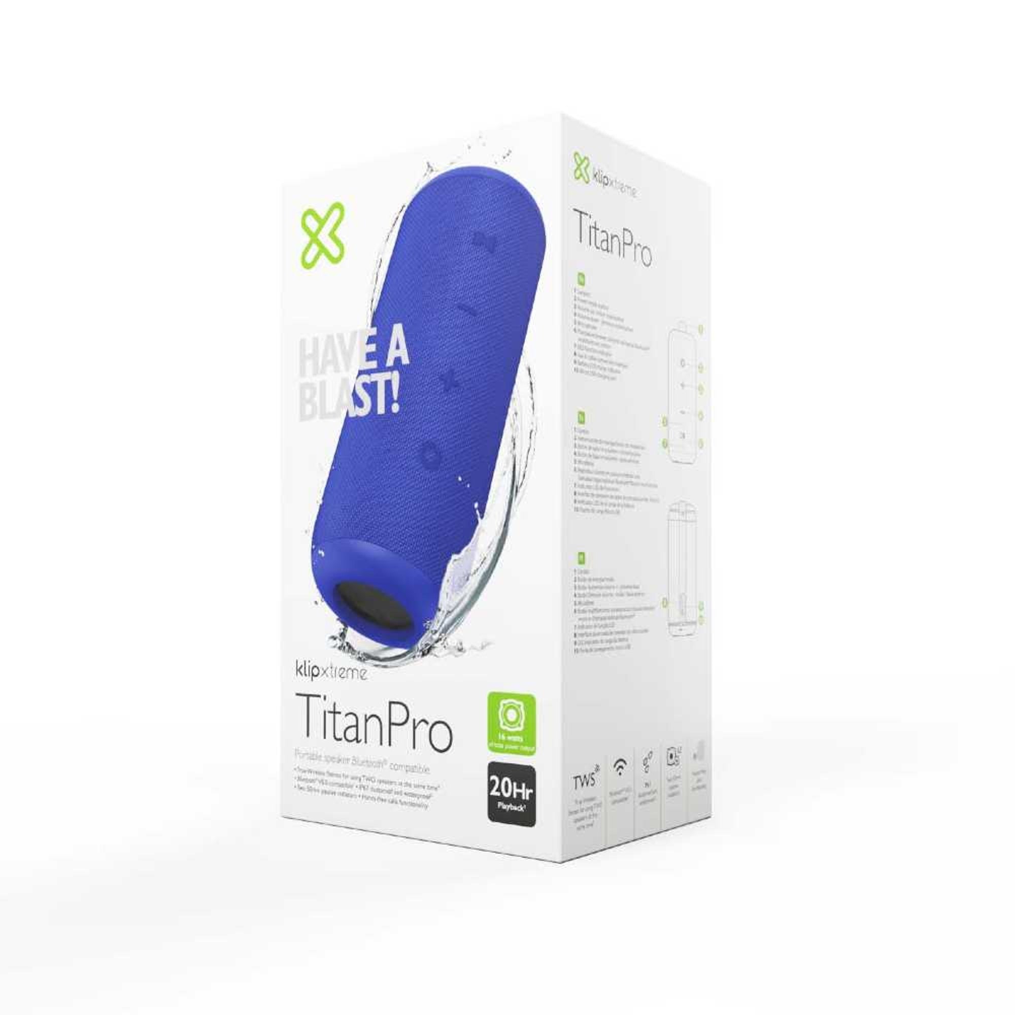 Parlante Bluetooth Titan Pro KBS - 300BL IPX7 TWS 20hrs Azul