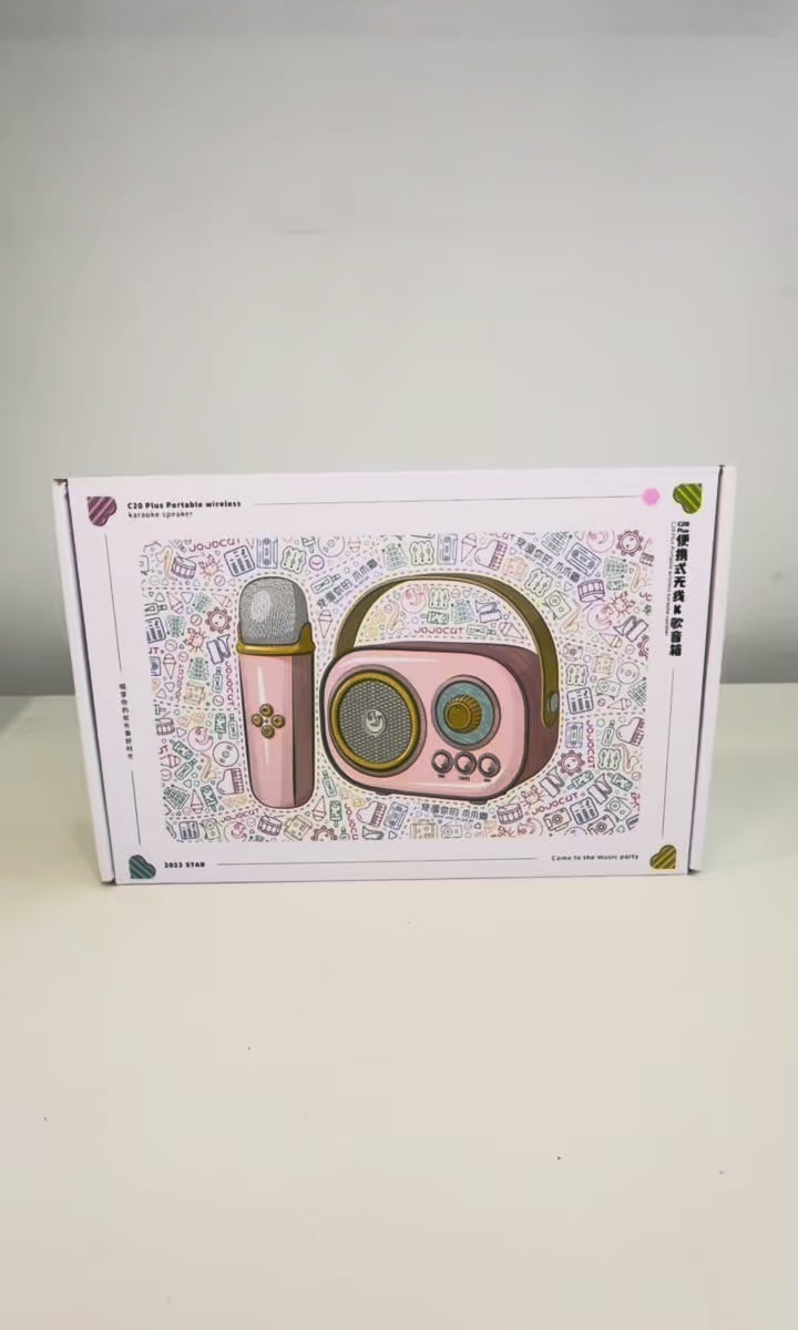 Parlante Karaoke Infantil Vintage Con 2 Micrófonos Recargable