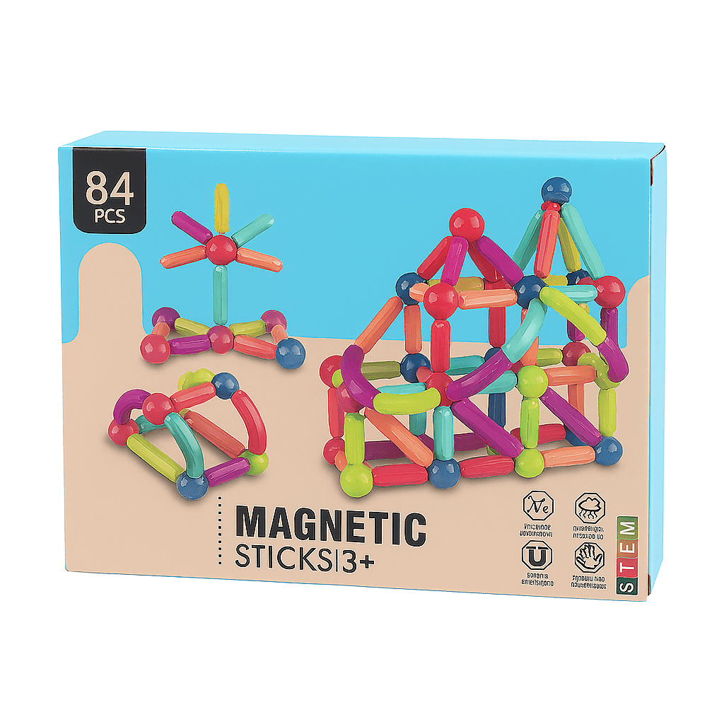 Set de construcción magnética con 84 piezas coloridas STEM 3+