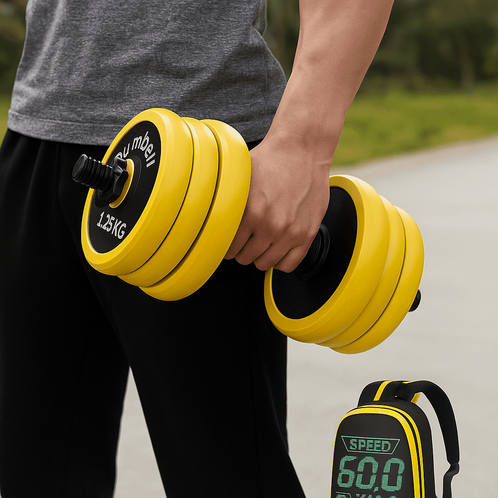 Set de Mancuernas 25 kg Ajustables + Barra 4 en 1 para Casa