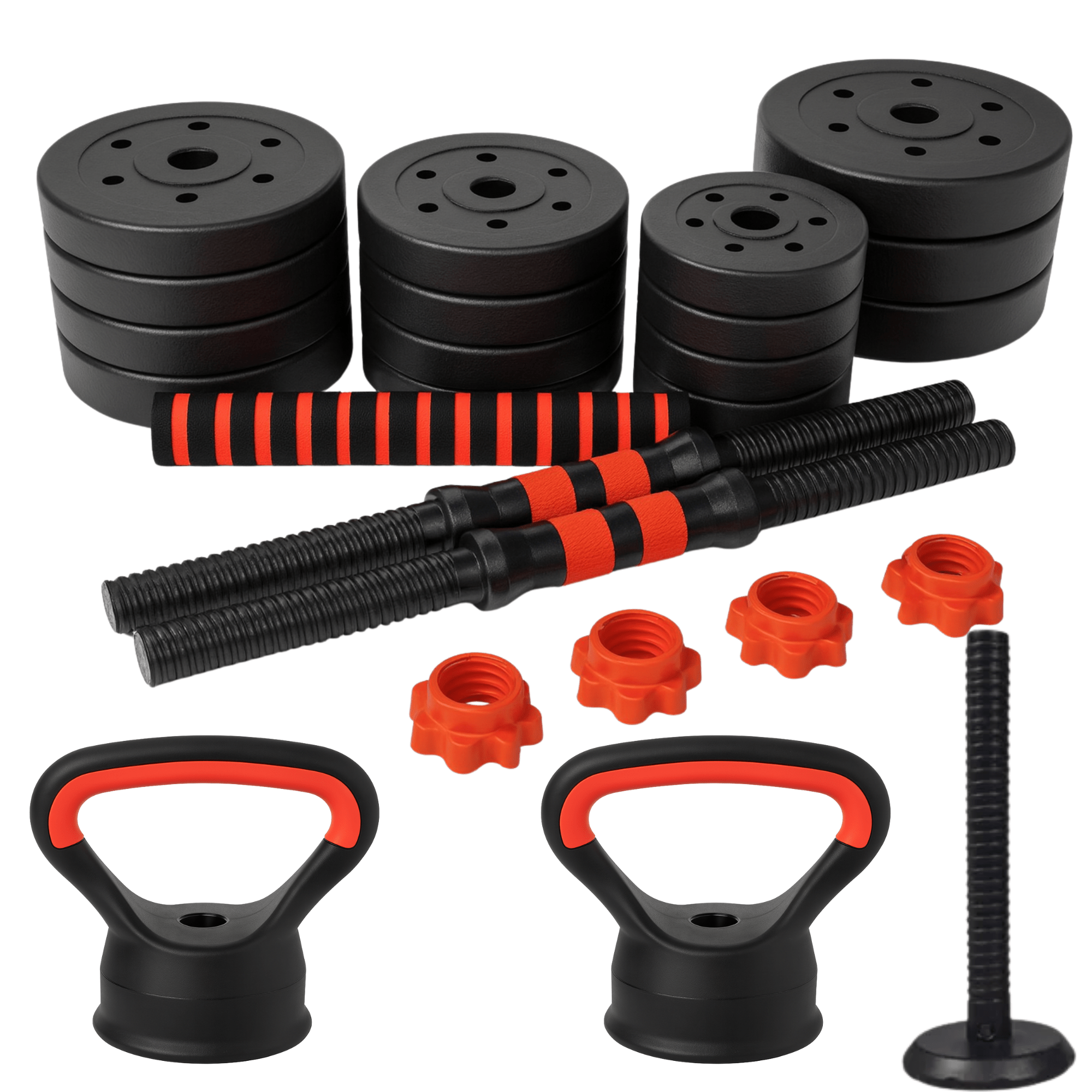 Set de Pesas 30 Kg 4 en 1 Mancuernas Barra y Kettlebell