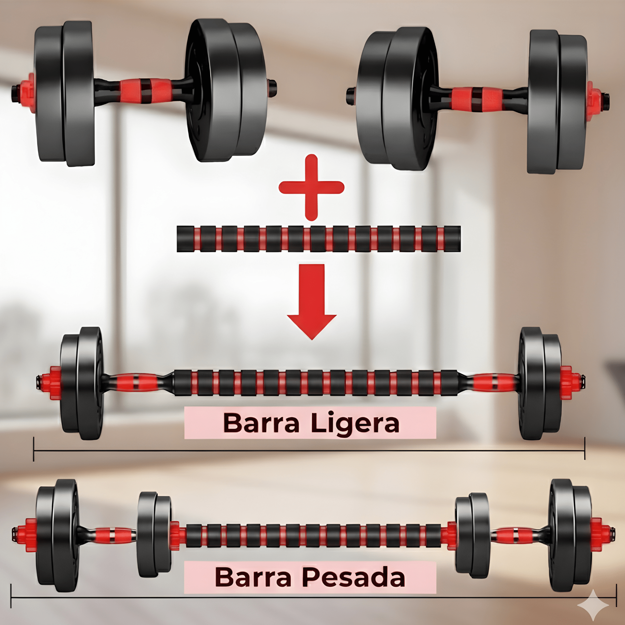 Set de Pesas 30 Kg 4 en 1 Mancuernas Barra y Kettlebell