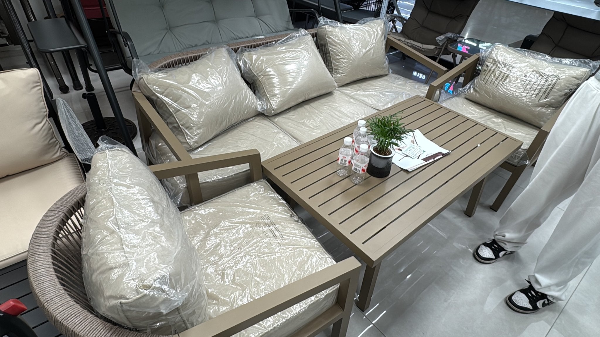 Set Living Exterior Aluminio 4 Piezas Beige Terracota