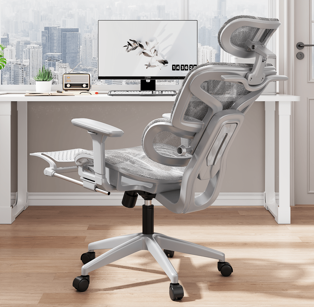 Silla Ergonómica Reclinable con Reposapiés y Soporte Lumbar
