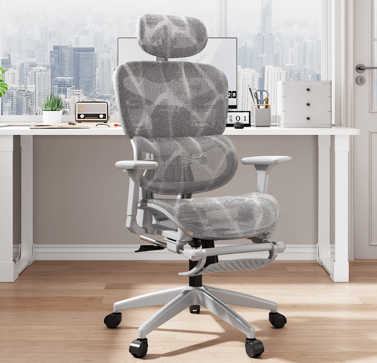 Silla Ergonómica Reclinable con Reposapiés y Soporte Lumbar