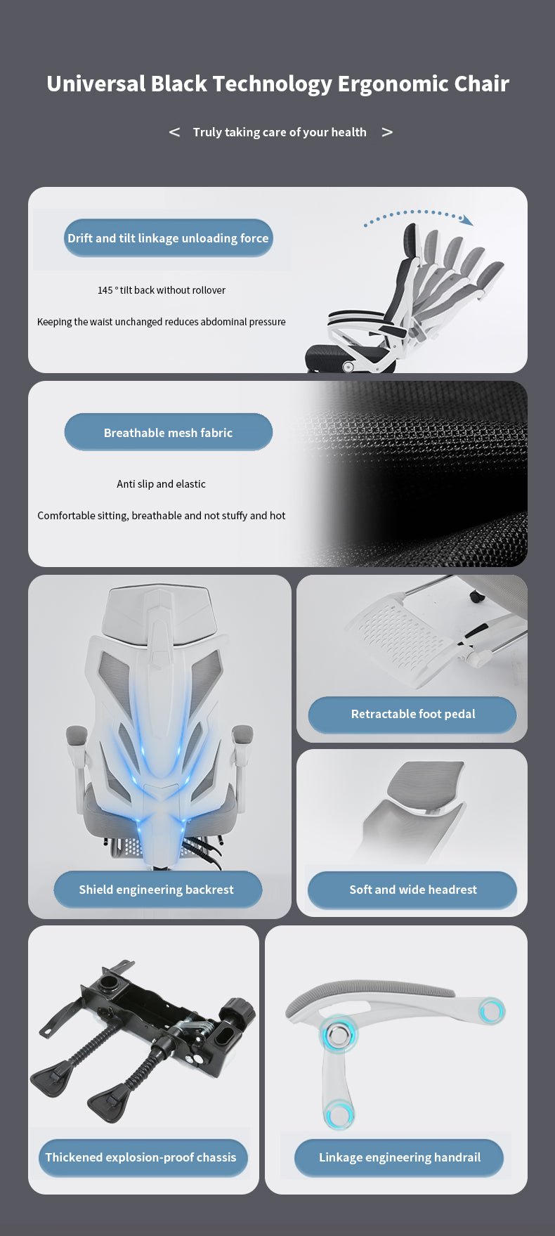 Silla Gamer Ergonómica Reclinable Reposapiés Soporte Lumbar