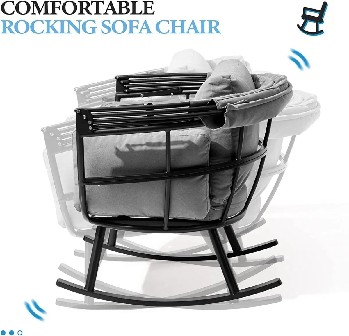 Silla Mecedora relax individual para terraza con cojines grises