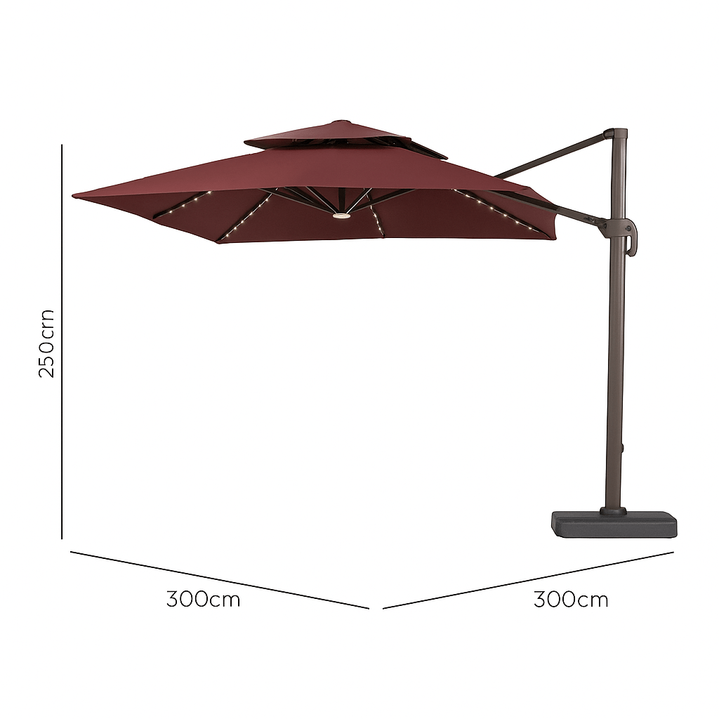 Sombrilla Doble Toldo 3x3 Metros Con Base Tanque Agua