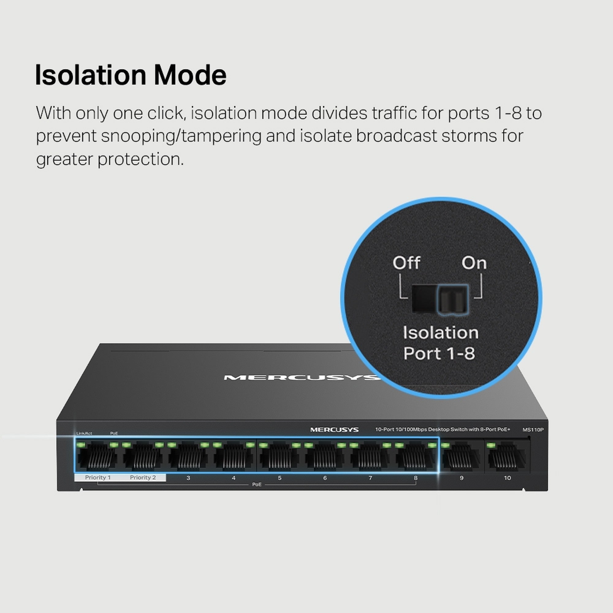 Switch 10 Puertos 8 PoE+ 65W MS110P 100 Mbps