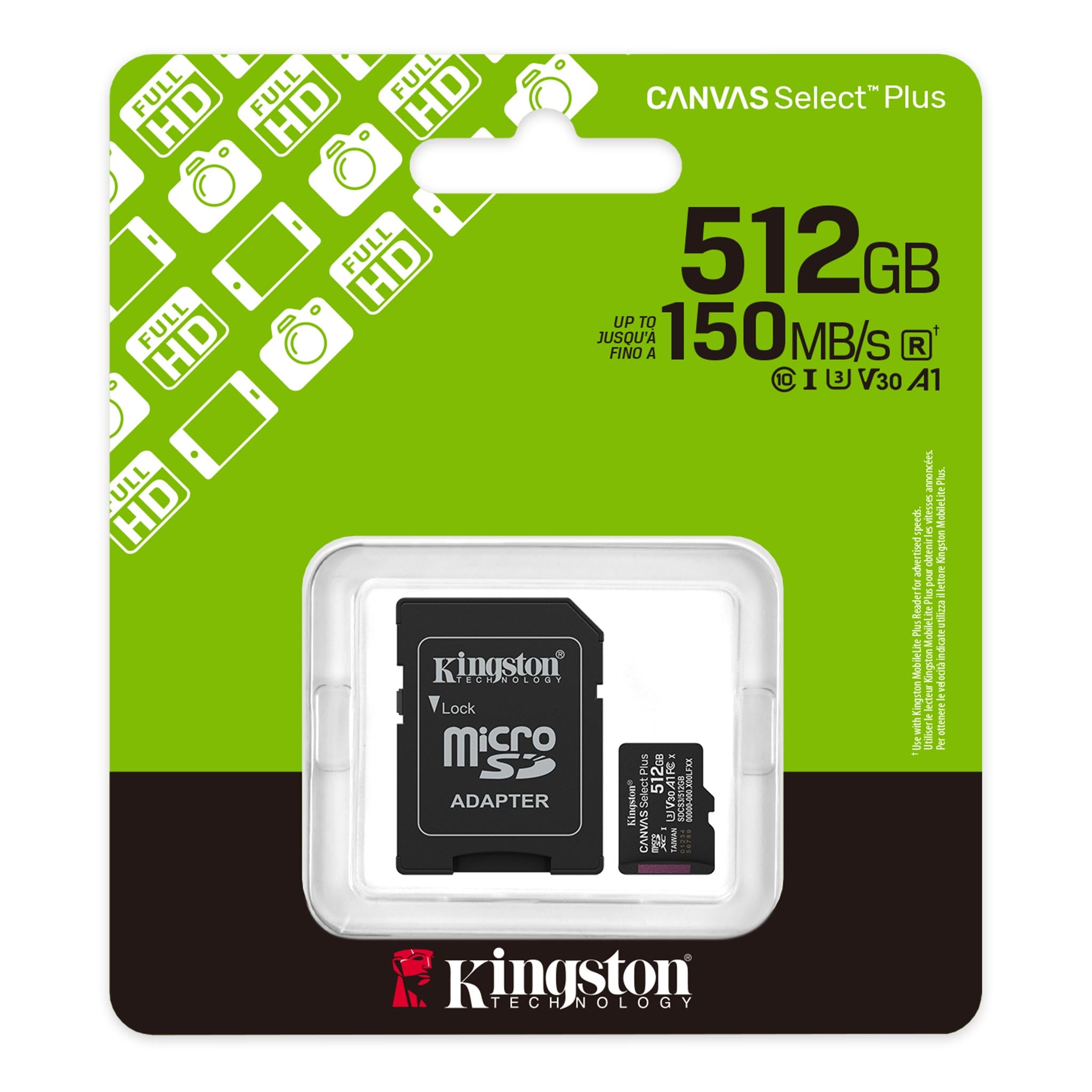 Tarjeta MicroSD 512GB Kingston Canvas Select Plus A1