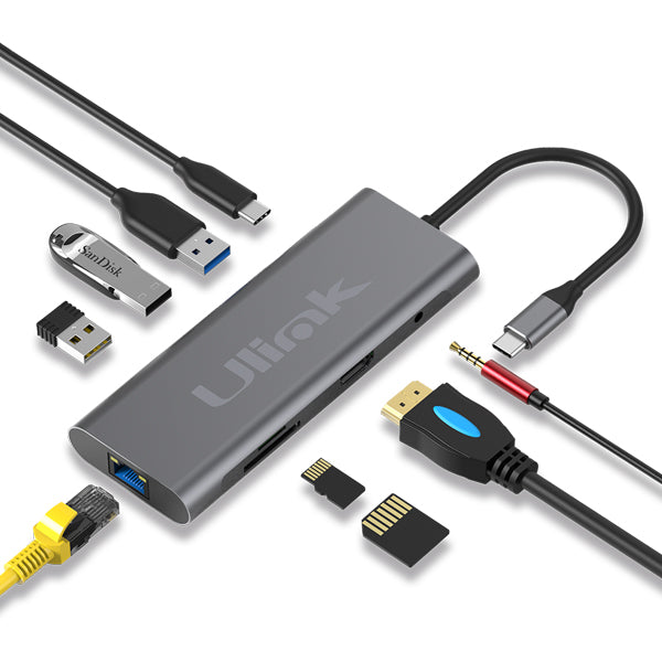 Imagen de Adaptador USB C Multipuerto 9 en 1 USB HDMI Red Memoria y Au Dispositivos