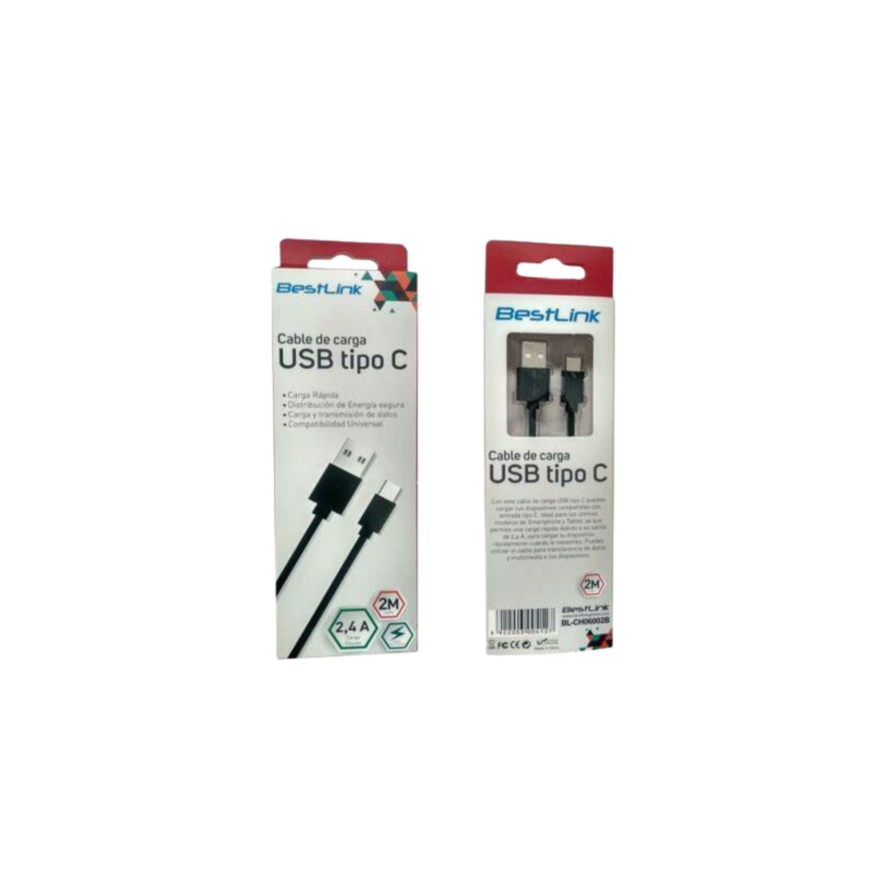 Cable de Carga USB tipo C Negro Carga Rápida de 2.4amp 2M - cable carga
