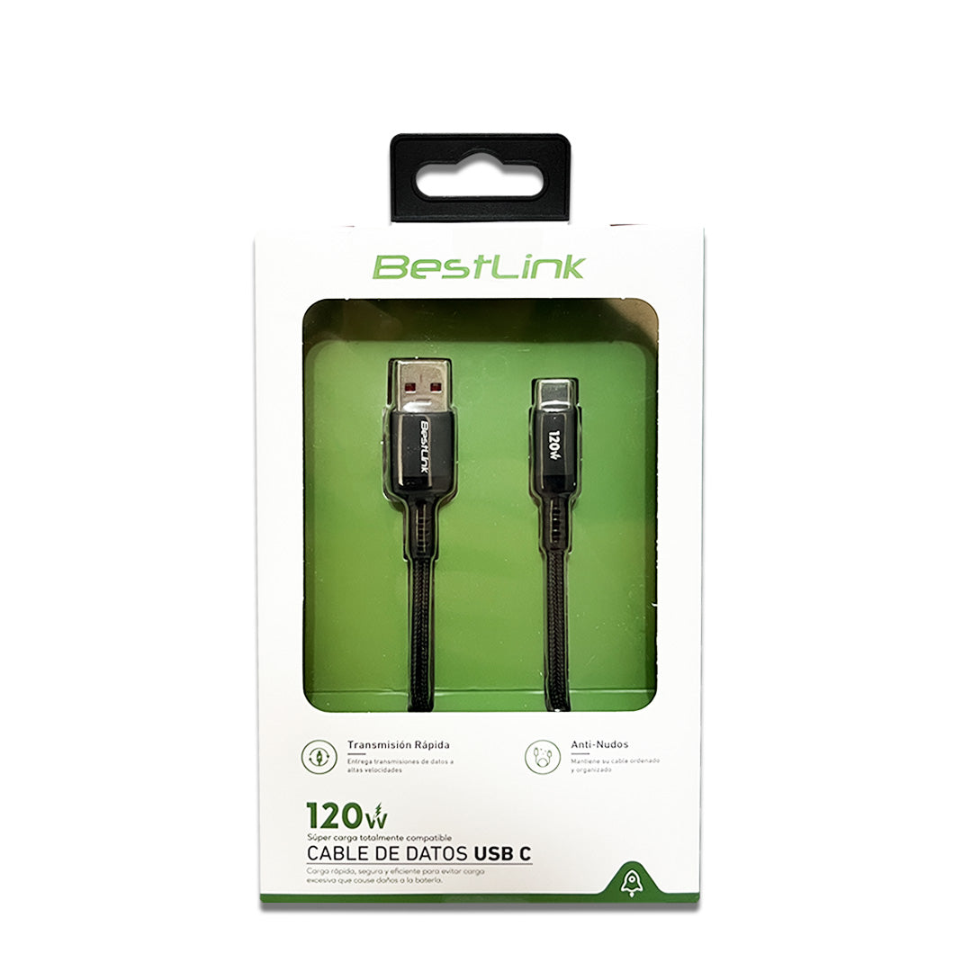 Cable USB A a USB C Carga Rápida 120W 2Mts Resistente y Anti