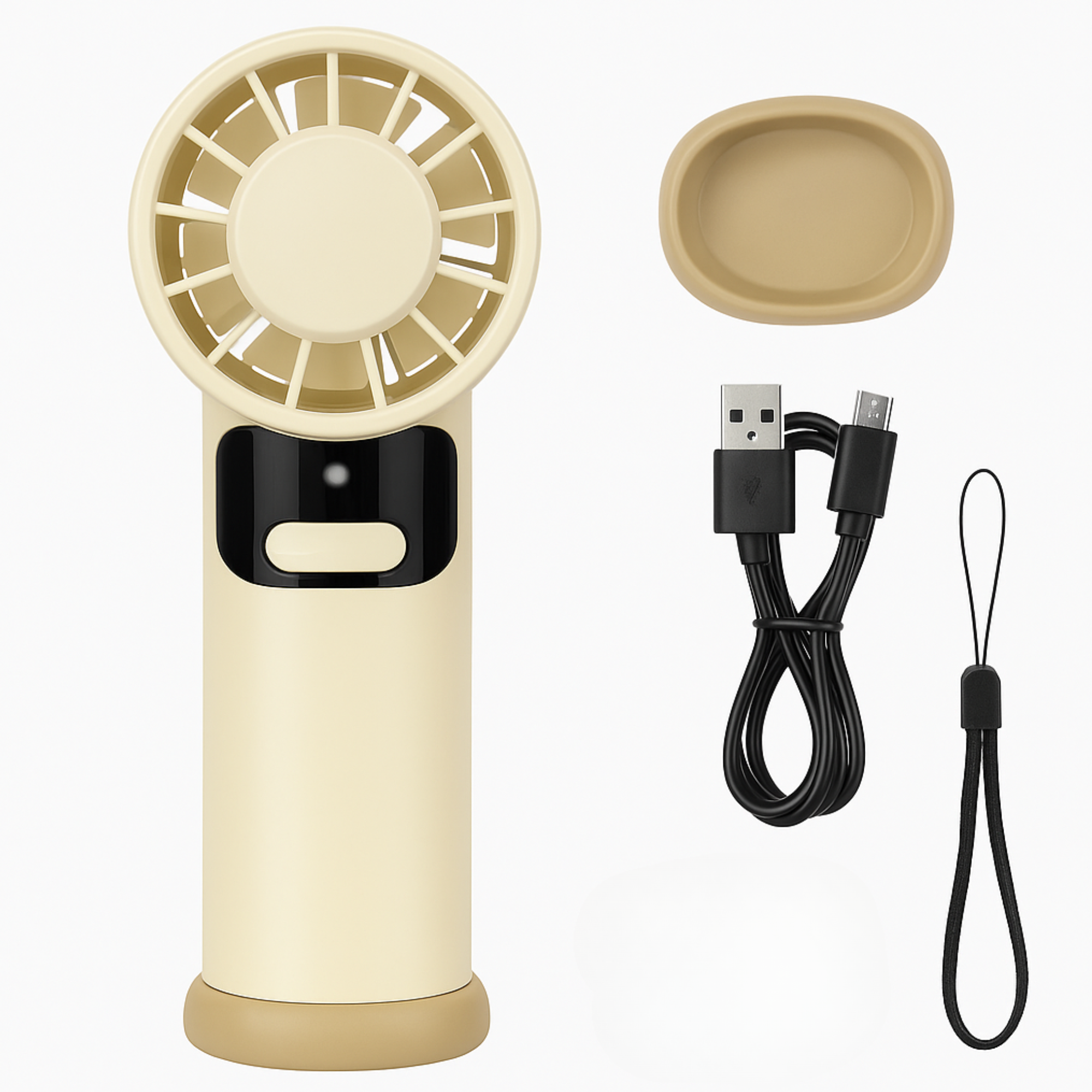 Mini Ventilador Portátil de Mano 19cm Recargable Silencioso con Base - variante Beige