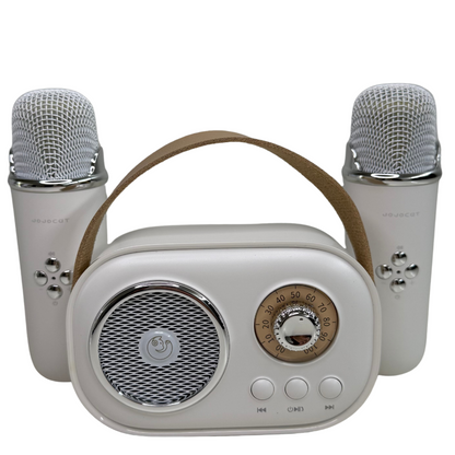 Parlante Karaoke Infantil Vintage Con 2 Micrófonos Recargable