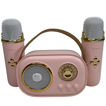 Parlante Karaoke Infantil Vintage Con 2 Micrófonos Recargable