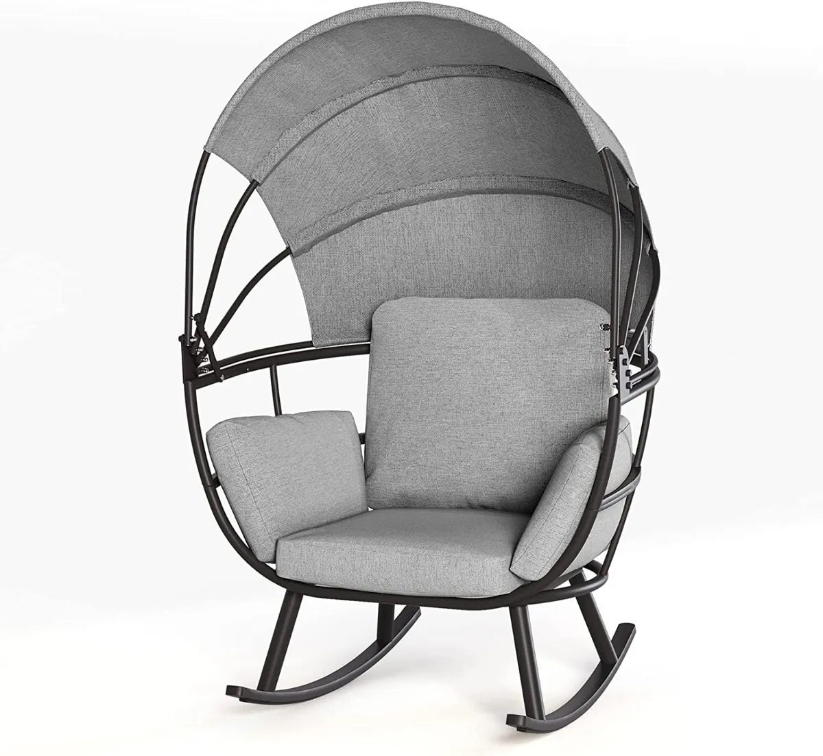 Silla Mecedora relax individual para terraza con cojines grises