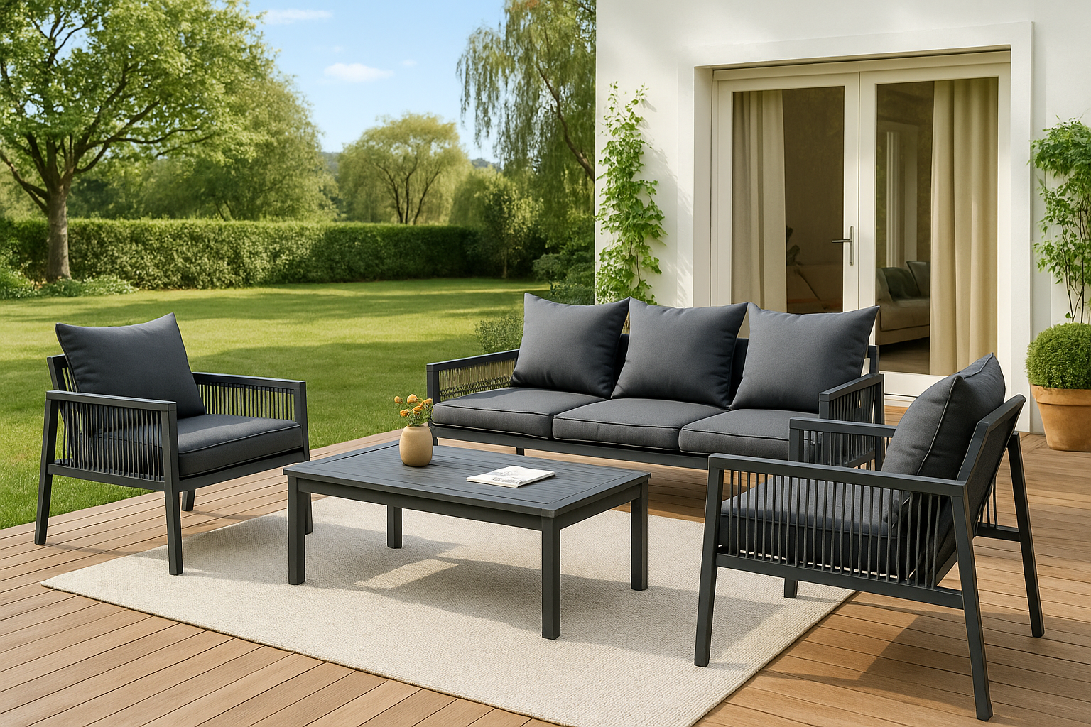 Juego de Terraza Exterior 4 Piezas de Aluminio Gris Oscuro