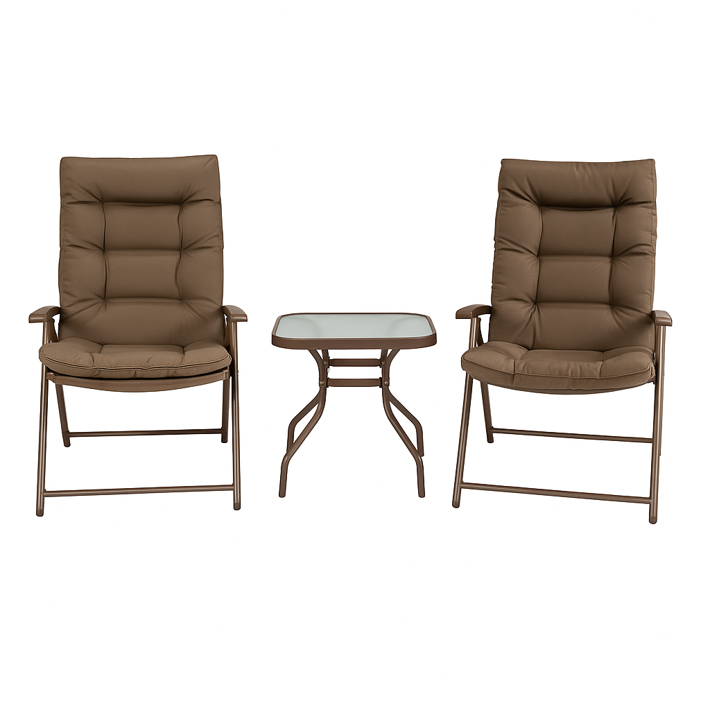 Set de Terraza 2 Sillones Reclinables + Mesa Vidrio Café