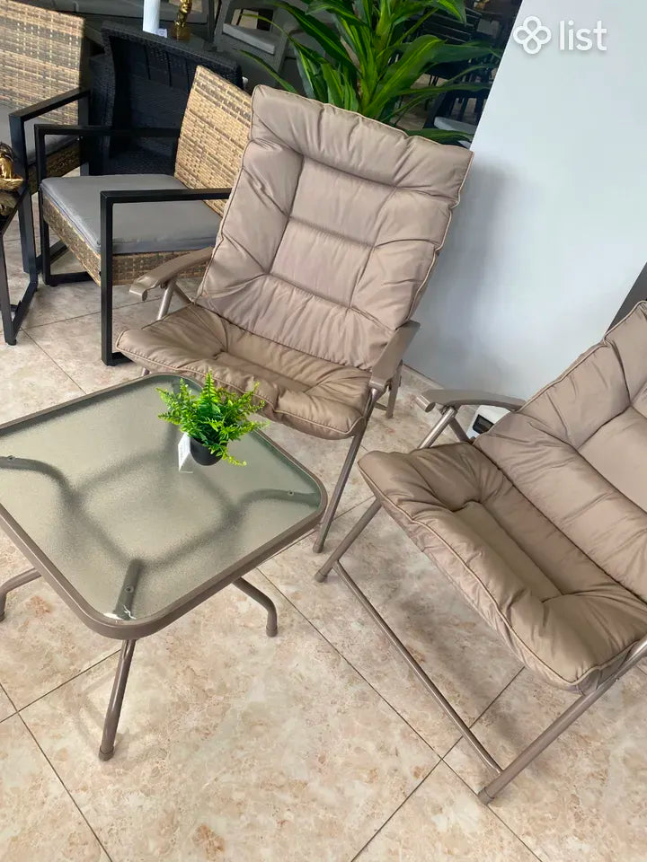 Set de Terraza 2 Sillones Reclinables + Mesa Vidrio Café