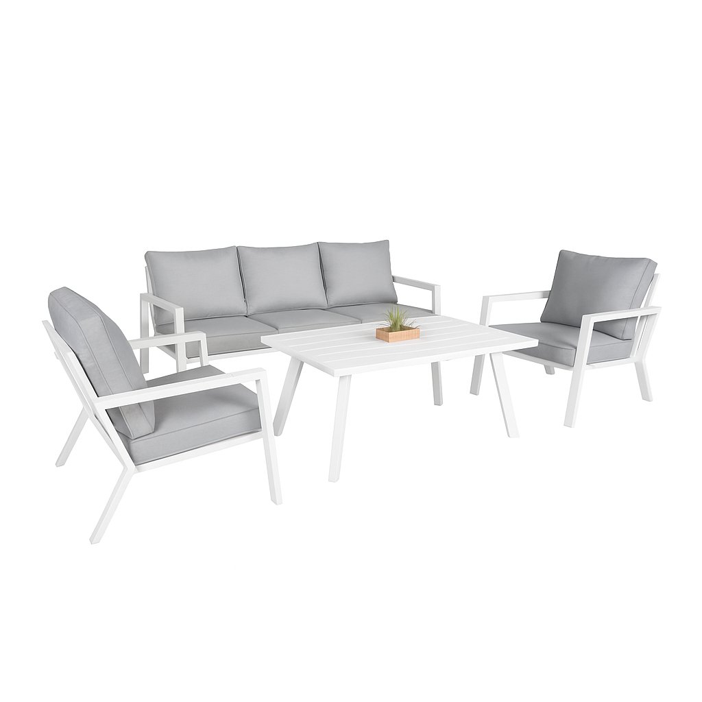 Juego de Terraza 4 Piezas Aluminio Blanco con Cojines Beige