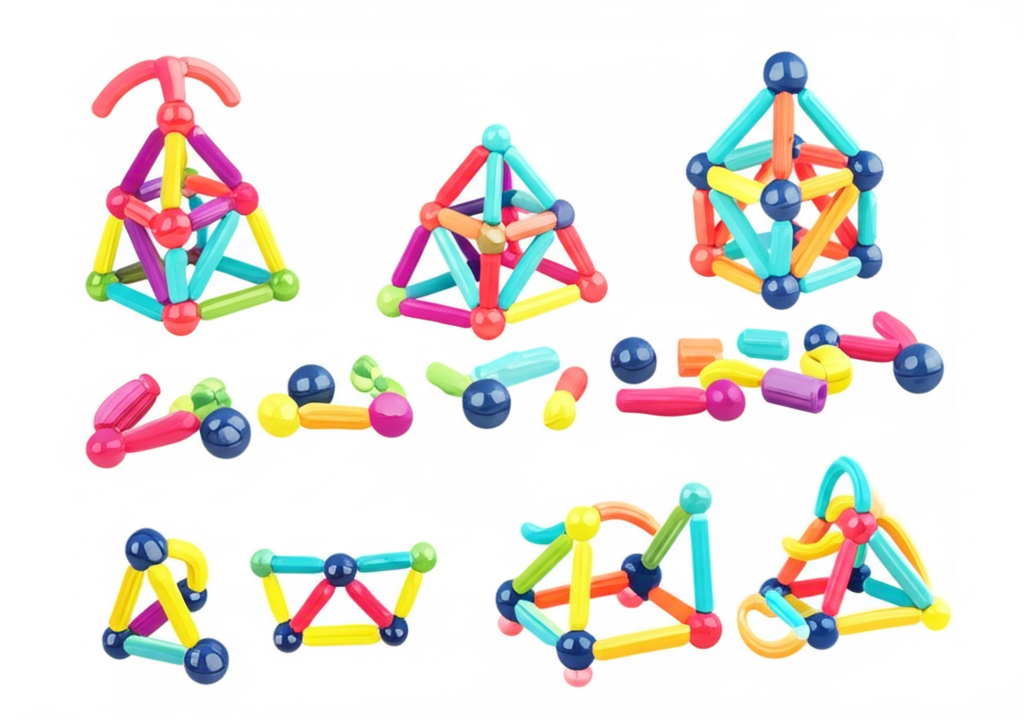 Set de construcción magnética con 84 piezas coloridas STEM 3+