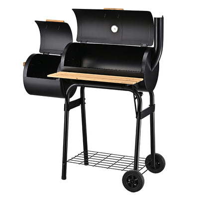Parrilla Ahumadora Tipo Barril con Repisa y Ruedas
