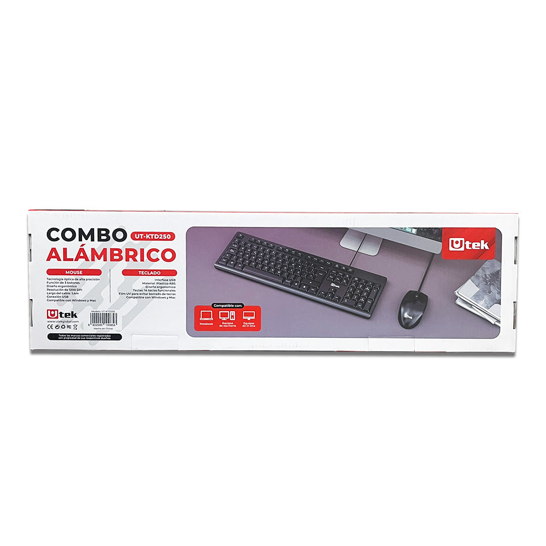 Kit teclado y mouse alámbrico USB UTEK UT‑KTD250