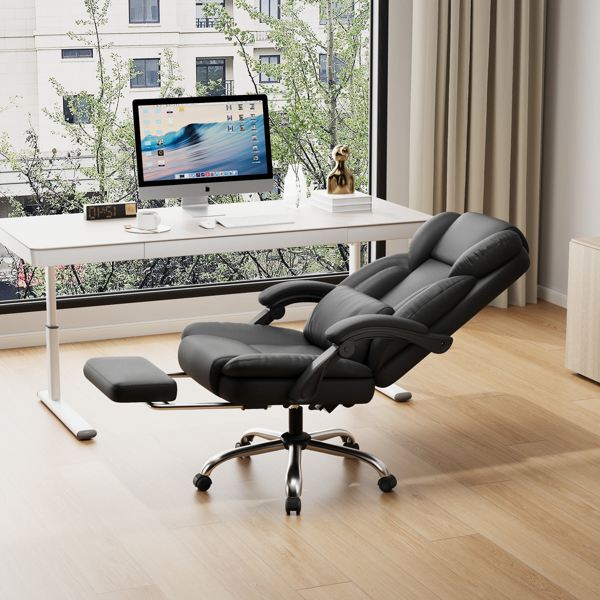 Silla De Trabajo Ergonomica Reclinable Cojin Lumbar Cuero