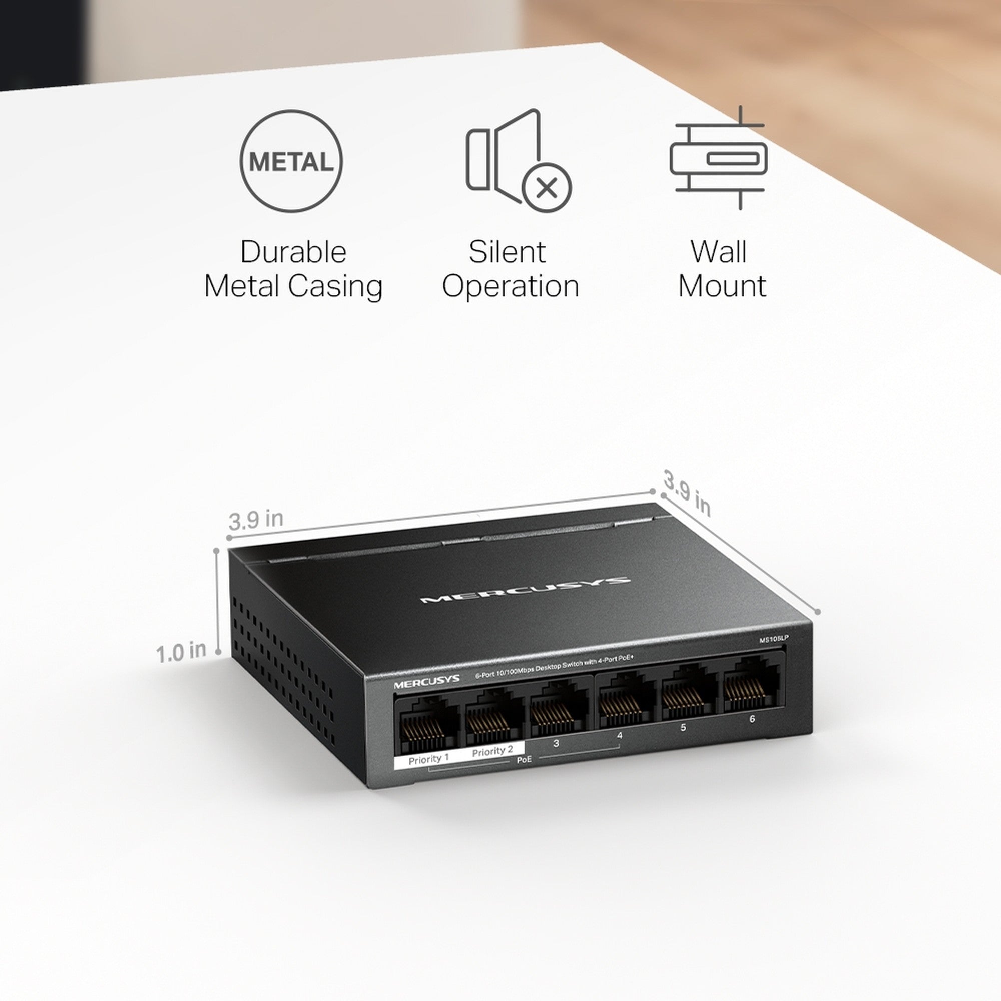 Switch 6 Puertos 4 PoE+ 65W MS106LP 100 Mbps