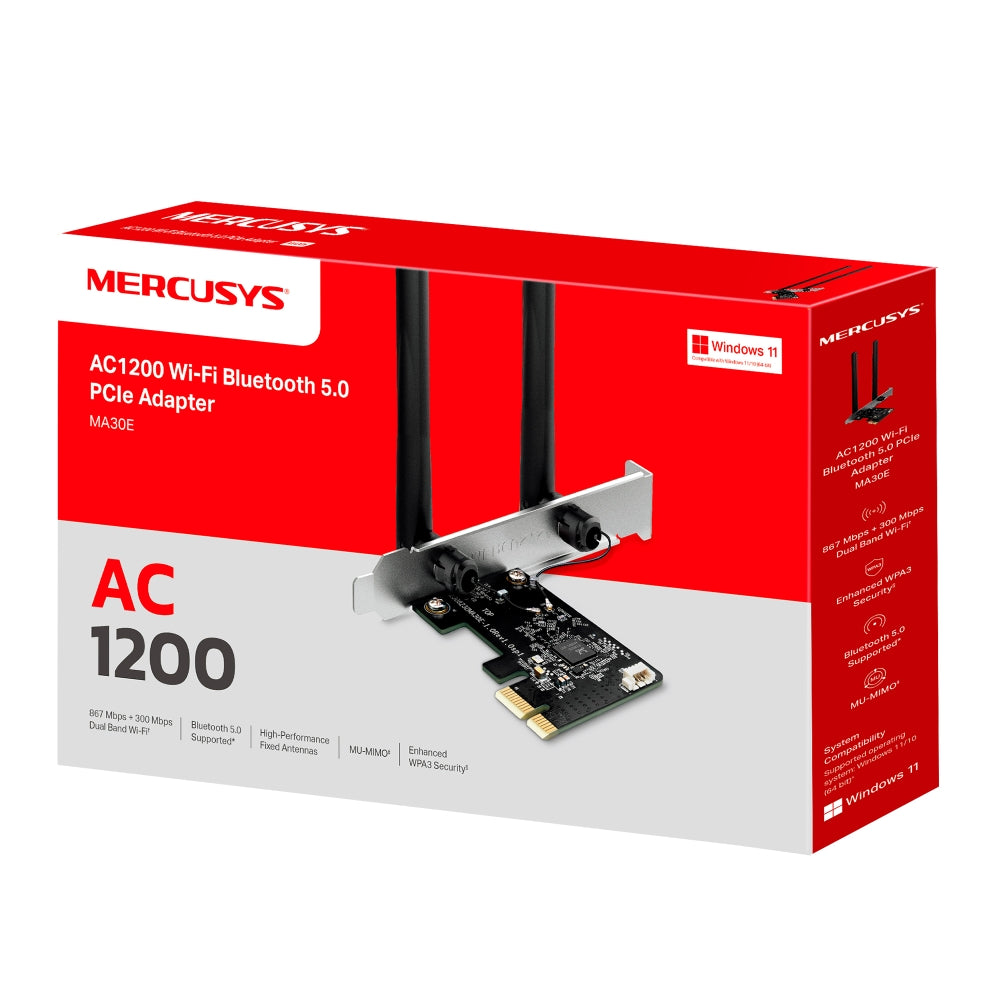 Adaptador PCIe Mercusys MA30E Wi-Fi dual banda y Bluetooth