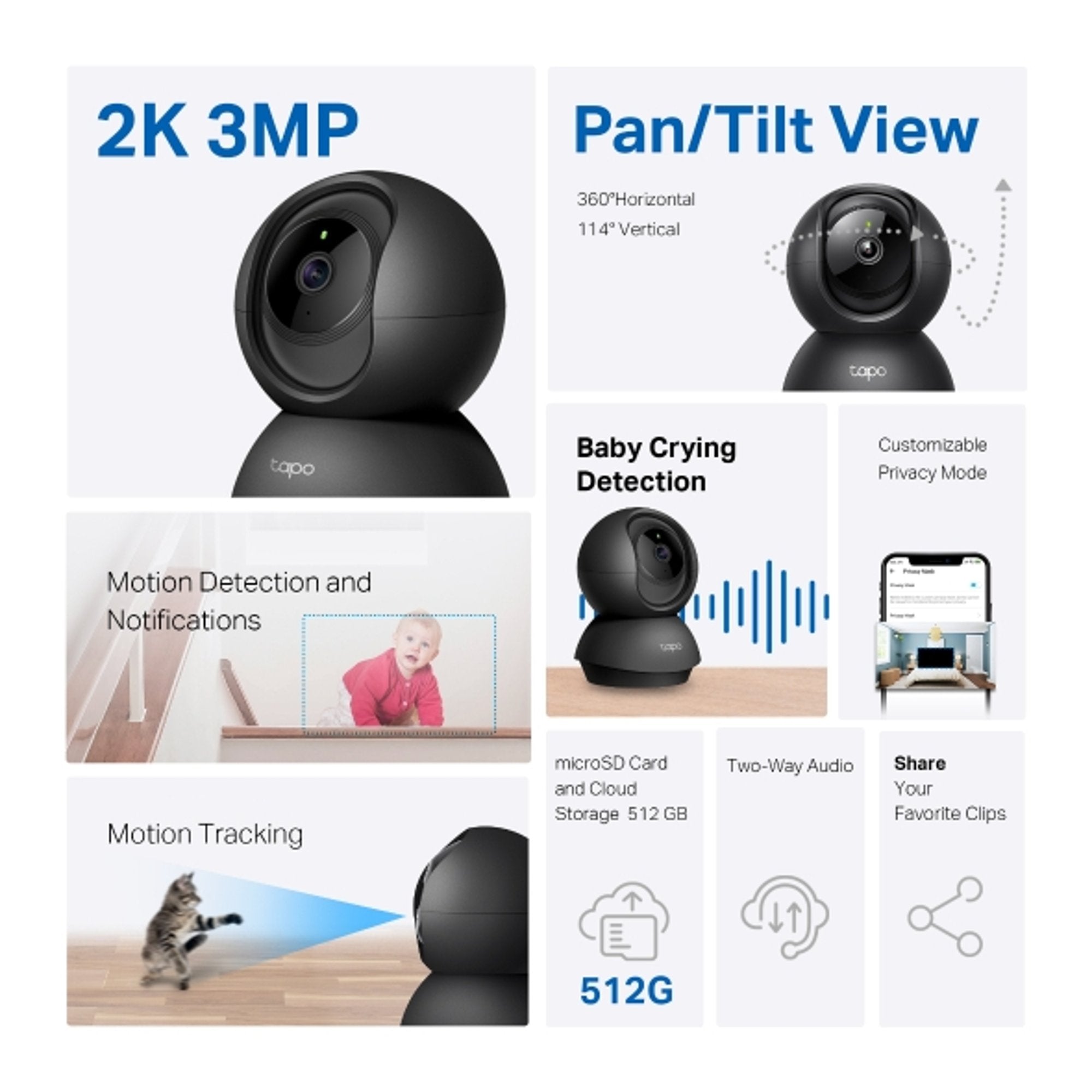 Camara de Seguridad Motorizada Wifi 3MP 2k Tapo C211 Negra - cámara vigilancia