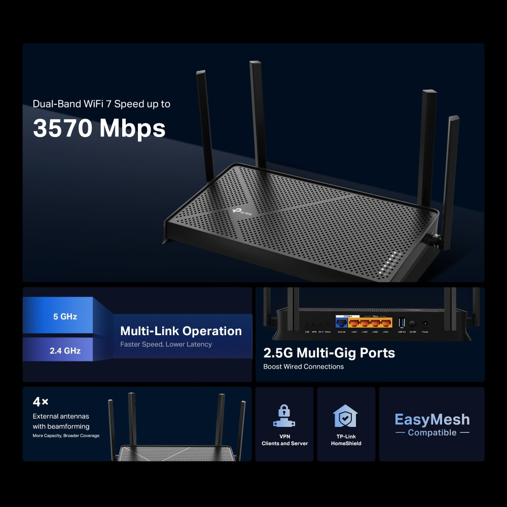 Router Dual Band Wifi 7 Archer BE230 Be3600 EasyMesh  Usb