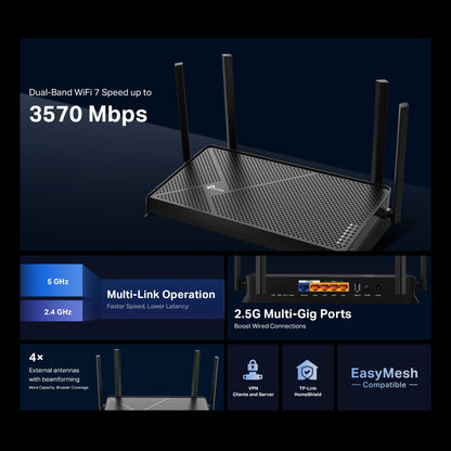 Router Dual Band Wifi 7 Archer BE230 Be3600 EasyMesh  Usb