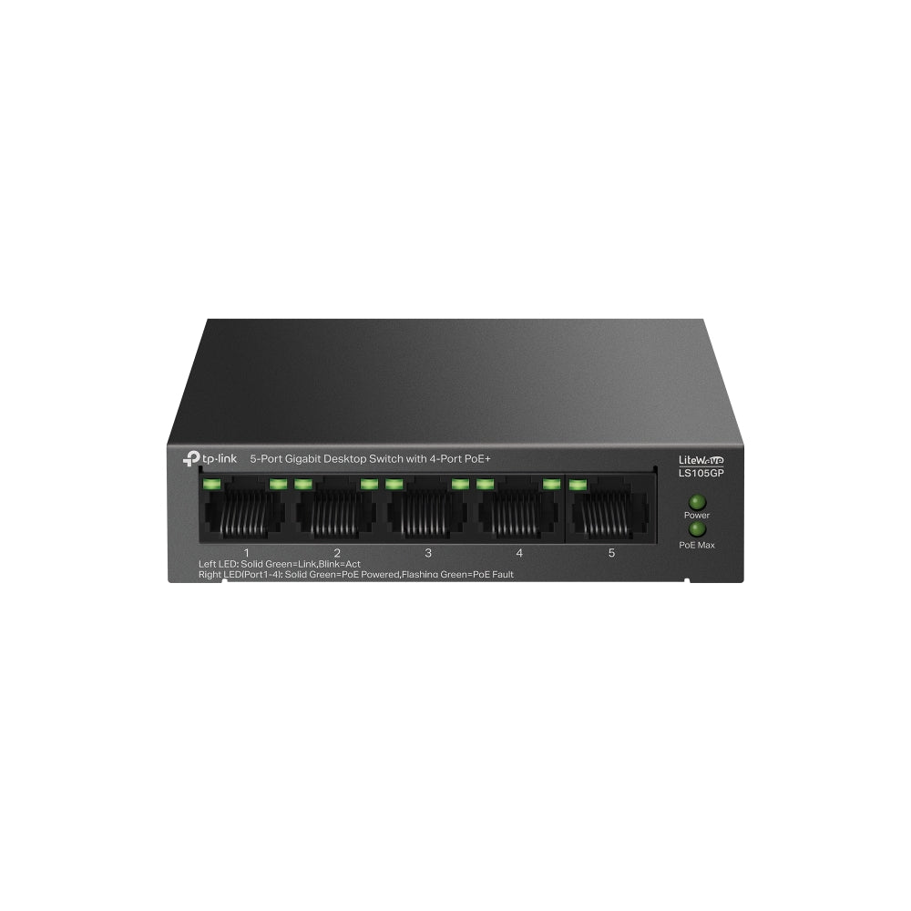 Imagen de Switch 5 Puertos Gigabit con 4 Puertos PoE+ 65W LS105GP Cable Dispositivos