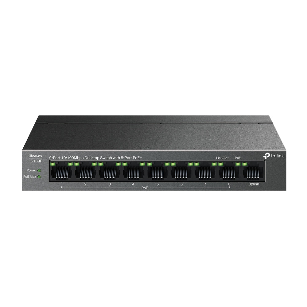 Imagen de Switch 9 Puertos 10/100 Mbps Con 8 puertos PoE LS109P Cable Dispositivos