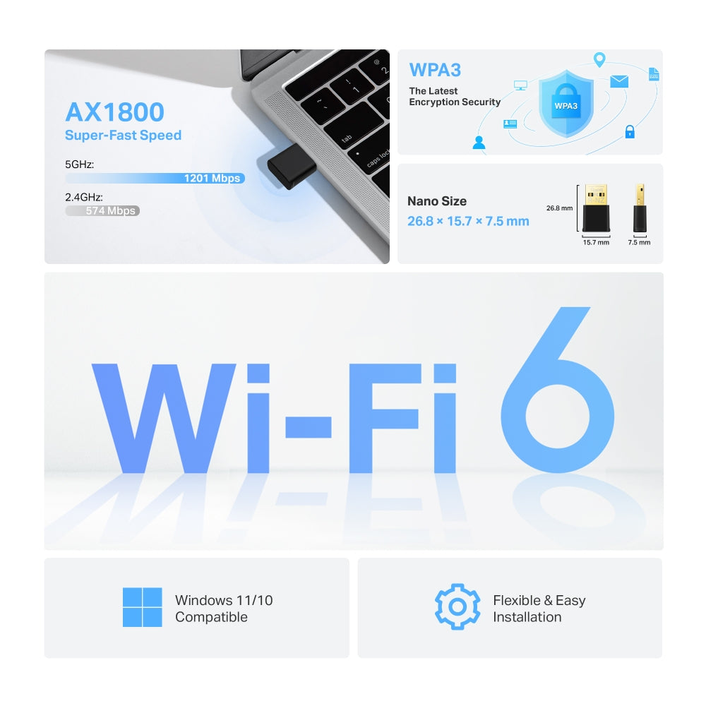 Adaptador USB Inalambrico Wifi 6 Nano Archer TX20U AX1800
