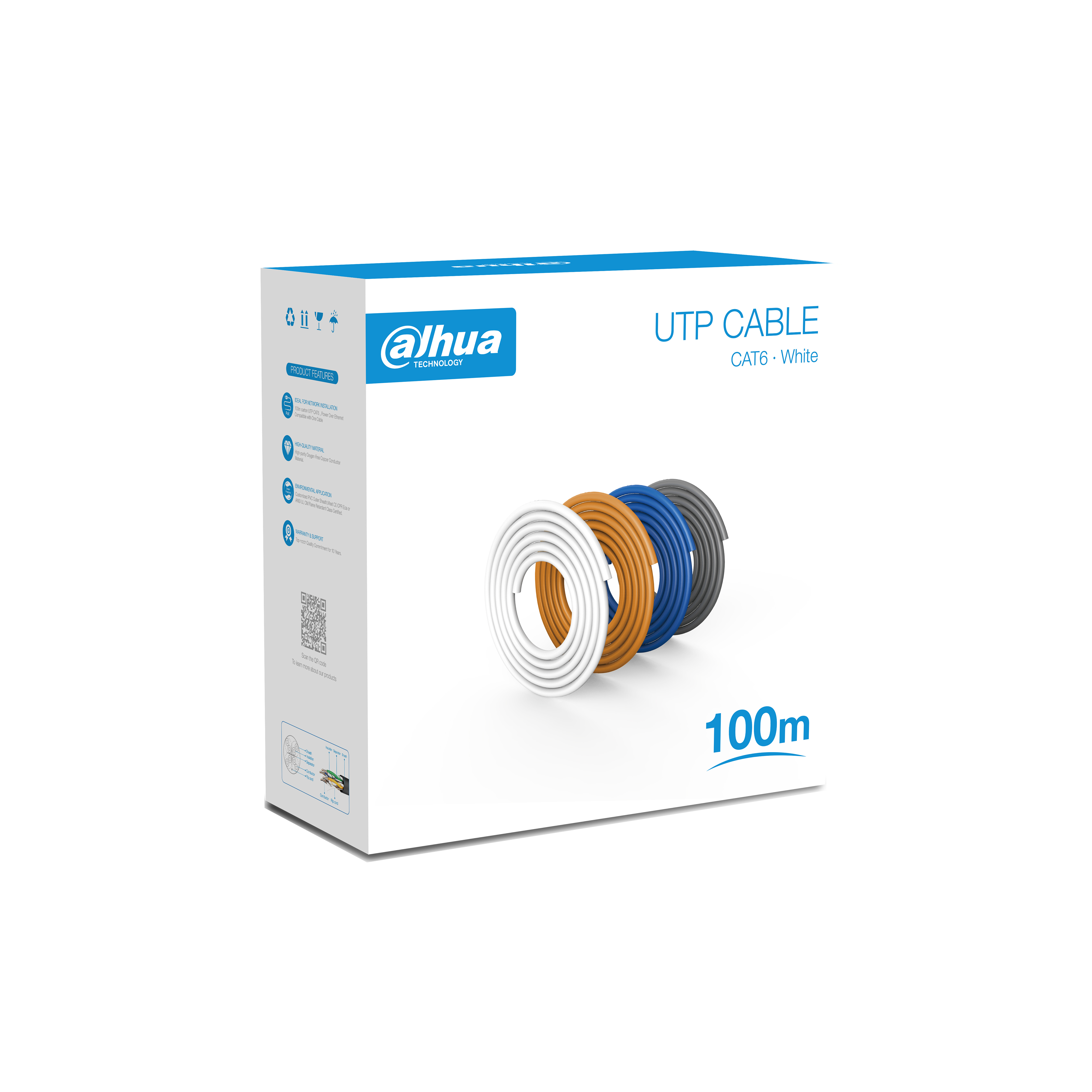 Cable de Red UTP 100Mts Cat6 Dahua 100% cobre Blanco - dahua pfm920i