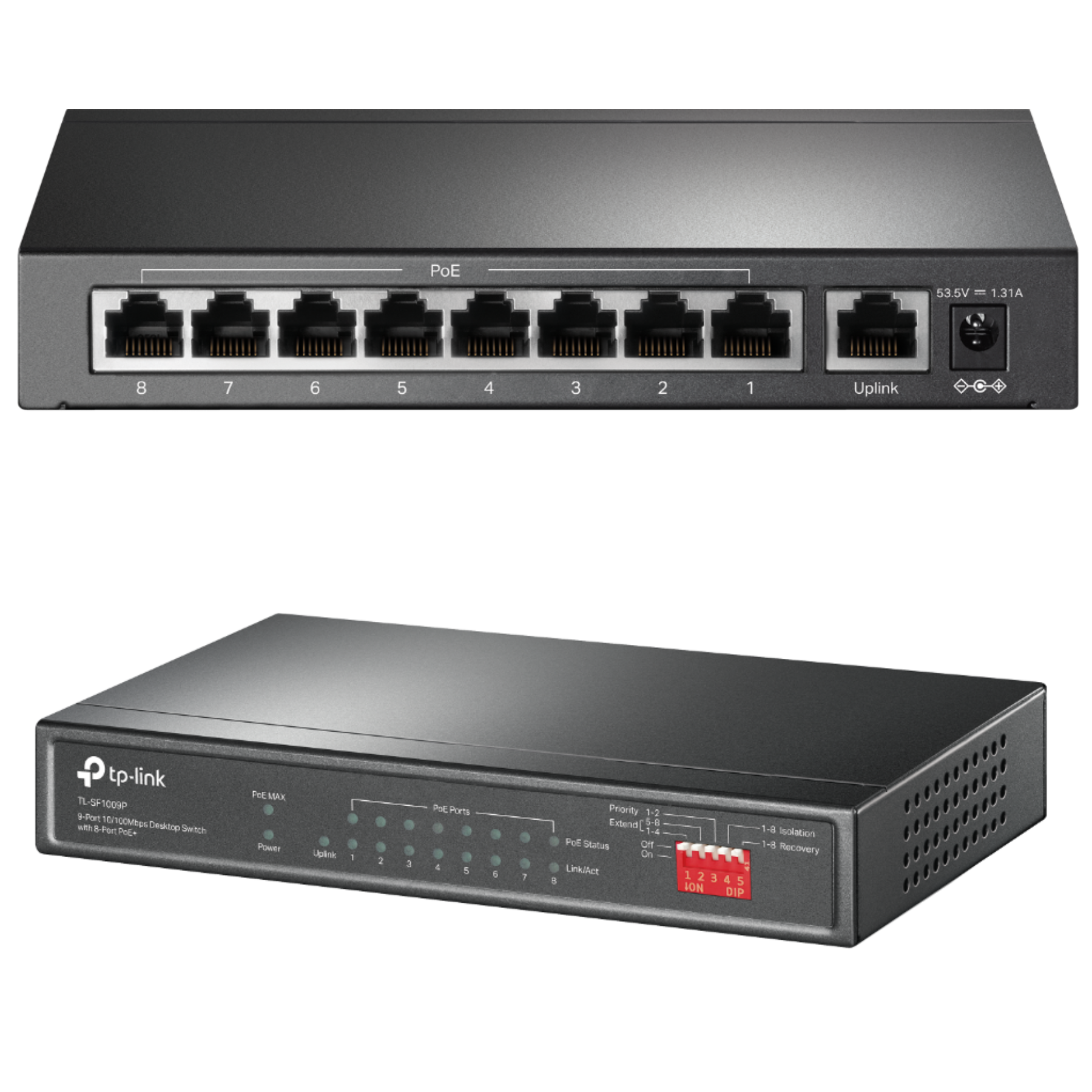 Switch 9 Puertos 8 Puertos PoE+ 10/100Mbps TL-SF1009P - potente switch