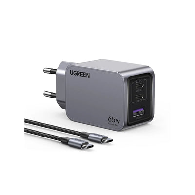 Pack Cargador GaN 65W Ugreen Nexode Pro 3 Puertos Cable