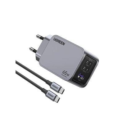 Pack Cargador GaN 65W Ugreen Nexode Pro 3 Puertos Cable