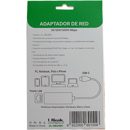 Adaptador Usb Tipo C 3.0 A Red Rj45 Gigabit Compatible Mac Y - adaptador gigabit
