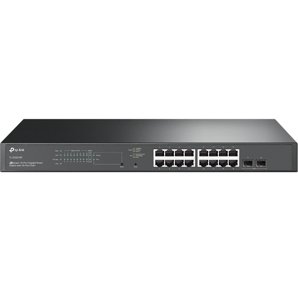 Switch Administrable 16 Puertos PoE+ 2 Puertos Gigabit SFP T - link sg2218p