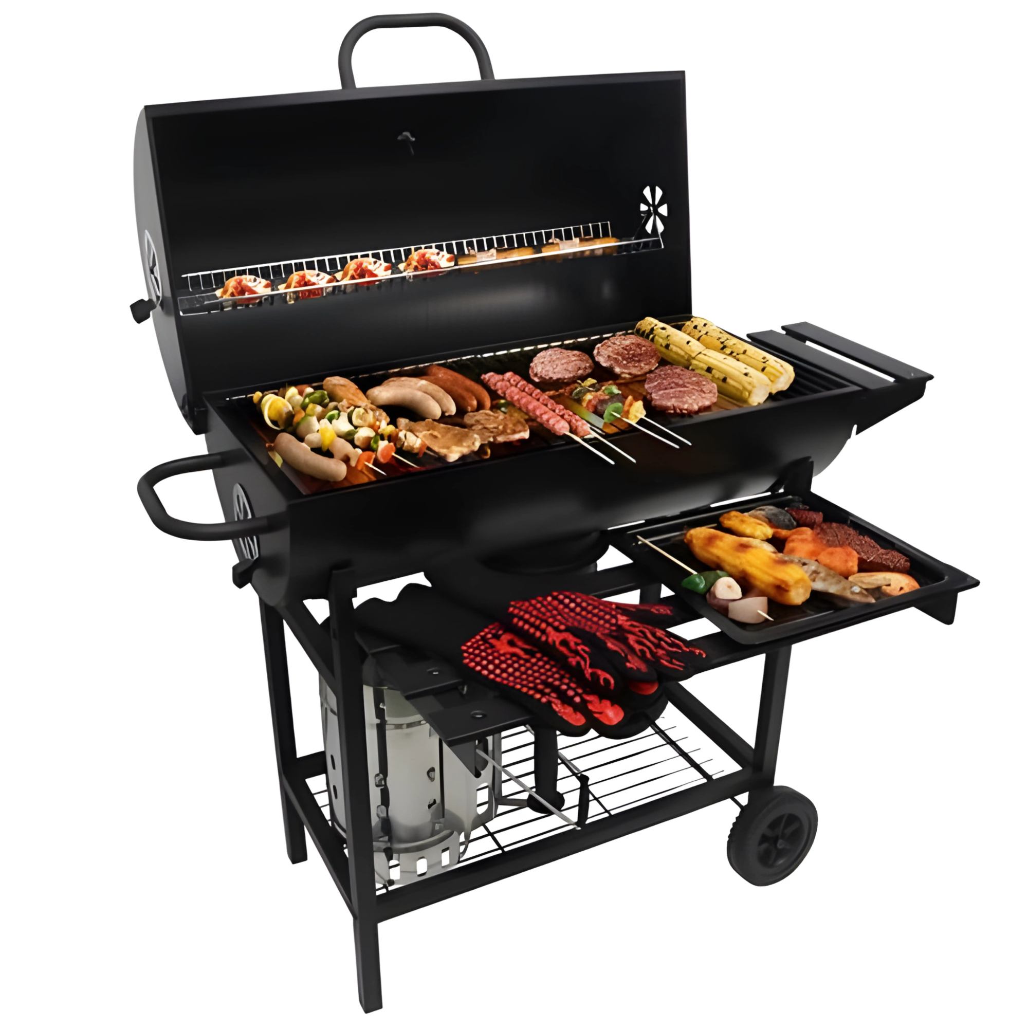 Asador Barril Ahumador a Carbón con Termómetro 2 en 1