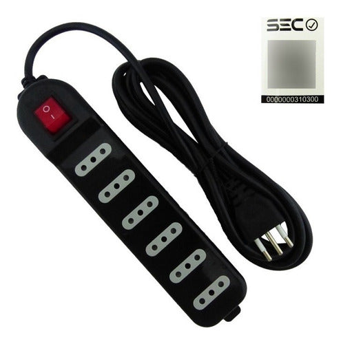 Alargador Eléctrico 3 Metros, 6 Entradas Con Switch - alargador eléctrico