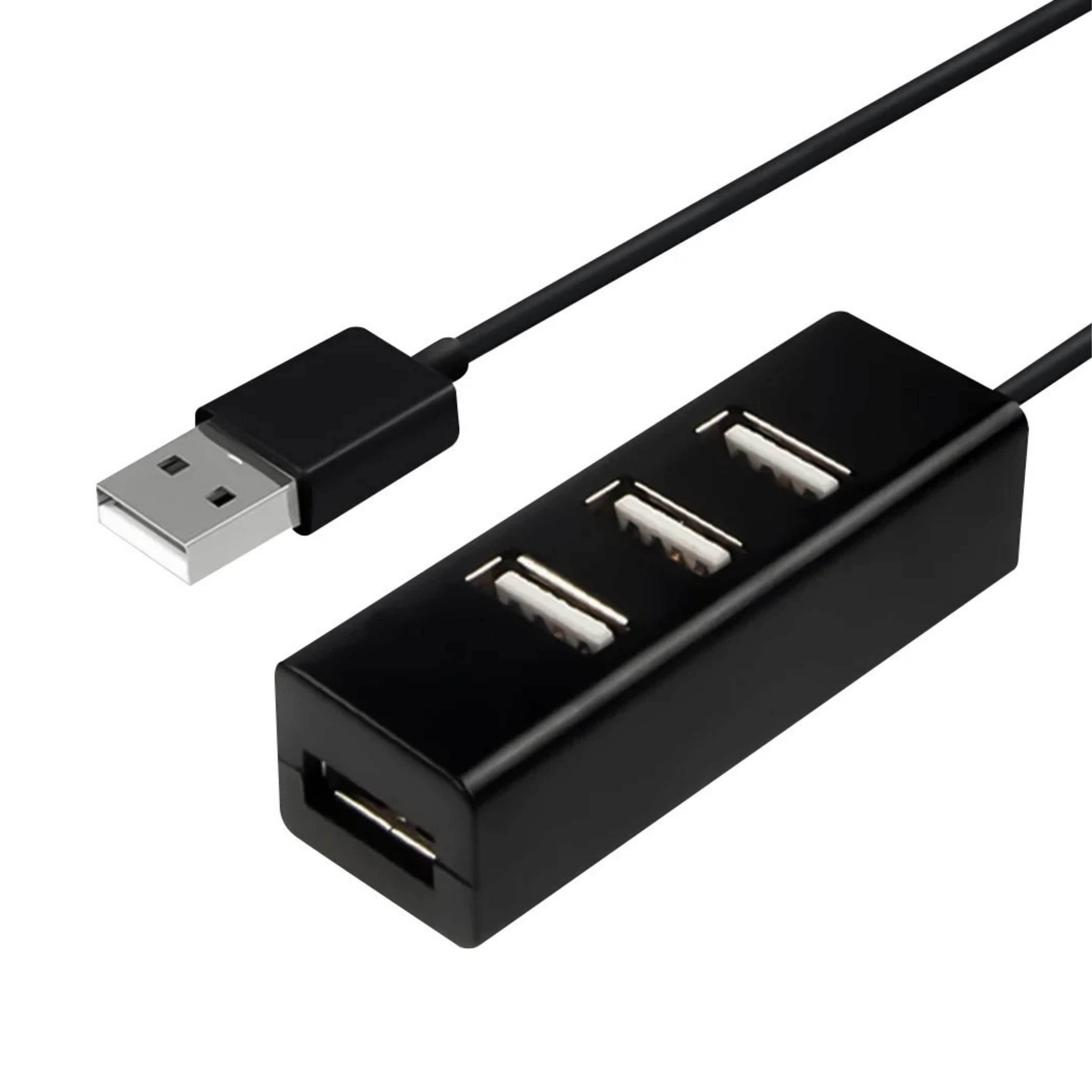 un práctico expansor con cuatro puertos USB 2.0 tipo A. Diseñado para notebooks, computadoras de escritorio y equipos ultradelgados, permite conectar múltiples dispositivos de manera rápida y sencilla.