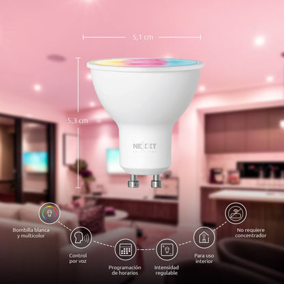 Ampolleta Bombilla Led RGB Inteligente Wifi Nexxt  GU10 NHB- - bombilla inteligente