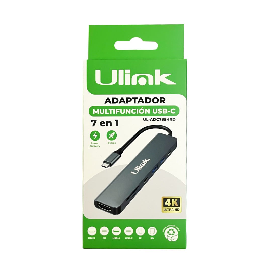 Adaptador Multifunción USB - C 7 en 1 HDMI 4K PD Ulink